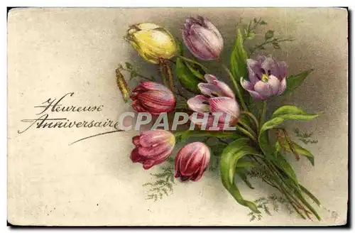 Cartes postales Fantaisie Heureux anniversaire Fleurs