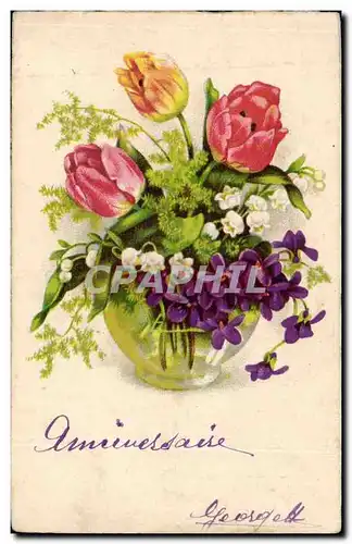 Cartes postales Fantaisie Anniversaire Fleurs