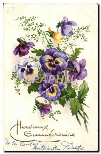 Cartes postales Fantaisie Anniversaire Fleurs