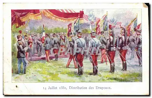 Cartes postales FAntaisie 14 juillet 1880 Distribution des drapeaux (militaria)