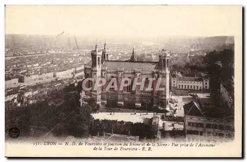 Lyon Cartes postales ND de Fourviere et jonction du Rhone et de la Saone Vue prise de l&#39ascenseur de la Tour