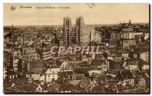 Belgie Belgique BRuxelles Cartes postales Eglise Sainte Gudule et panorama