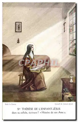 Cartes postales Ste Therese de l&#39enfant Jesus dans sa cellule ecrivant l&#39histoire de son Ame