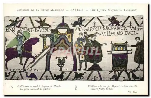 Calvados - Bayeux - Tapisserie de la Reine Mathilde Guillaume se Rend a Bayeux ou Harpld lui prete s