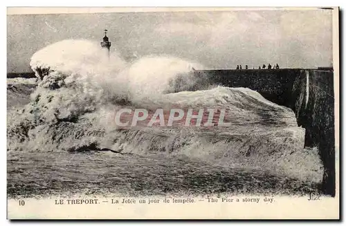 Le Treport - La Jetee un jour de tempete phare - lighthouse - Ansichtskarte AK