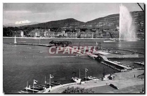 Suisse - Geneve - Geneva - la Jetee des Paquis le jet d&#39eau 120 m et le Mont Blanc - Cartes postales