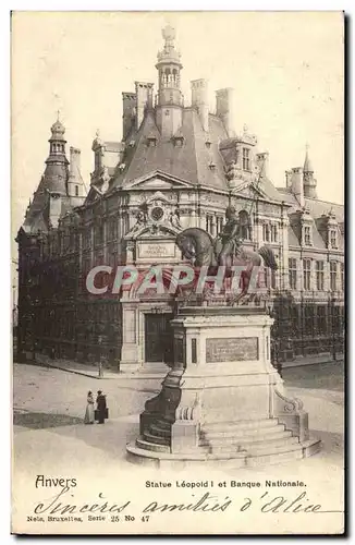 Anvers Antwerp Statue Leopold I et Banque Nationale - Cartes postales