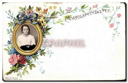 Fantaisie - Jeune File - Correspondance - Rose et Ruban- Cartes postales