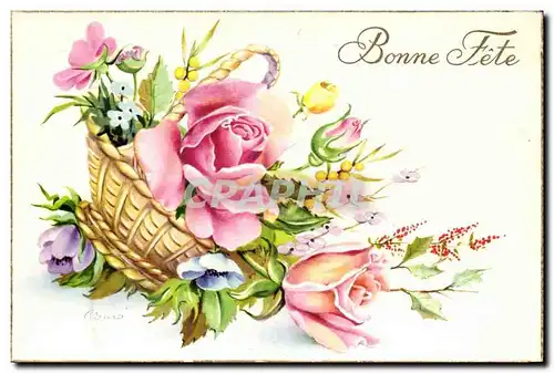 Fantaisie - Bonne fete - Roses - Cartes postales