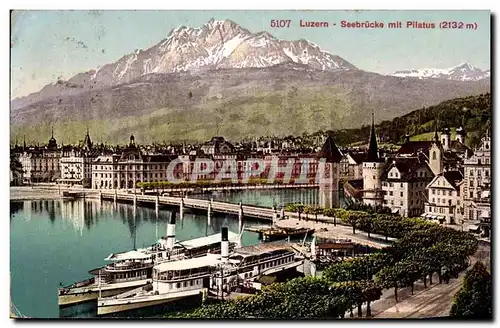 Lucerne - Luzern - Suisse - Seebruecke mit Pilatus 2132m - Ansichtskarte AK