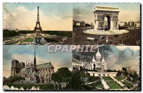 Paris Cartes postales moderne La Tour Eiffel l&#39arc de triomphe de l&#39etoile La cathedrale Notre DAme basiliue du Sa