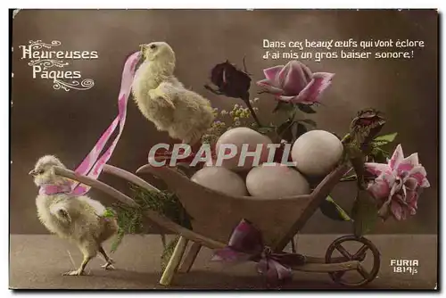 Cartes postales Fantaisie Heureuse Paques Poussins EAster