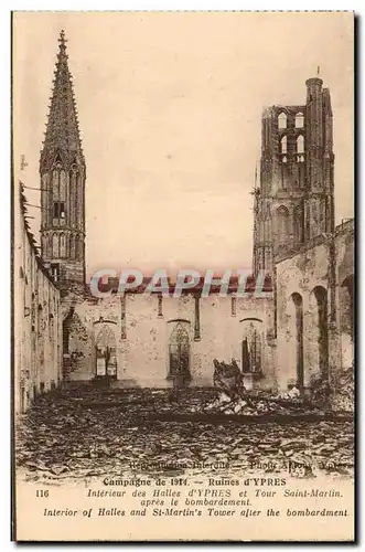Belgique Belgie Ypres Cartes postales Ruines interieur des halles et tour St Martin apres le bombardement