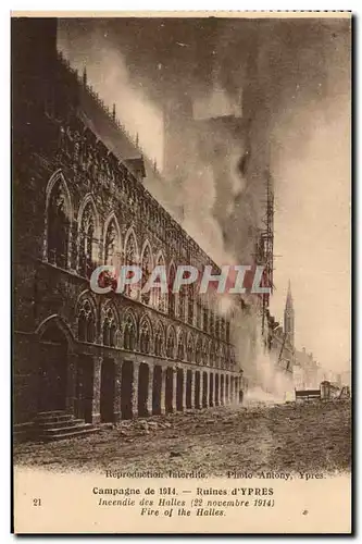 Belgique Belgie Ypres Cartes postales Ruines incendie des halles (22 novembre 1914)