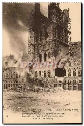 Belgique Belgie Ypres Cartes postales CAmpagne de 1914 Ruines incendie du beffroi (22 novembre 1914)