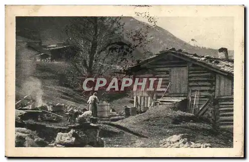 Cartes postales Isere chalet + publicite Chocolat Klaus Morteau France