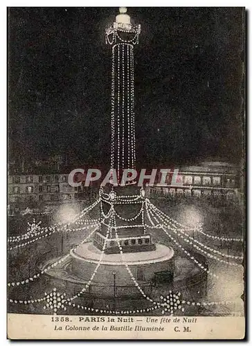 Paris la nuit Cartes postales Une fete de nuit La colonne de la Bastille illuminee