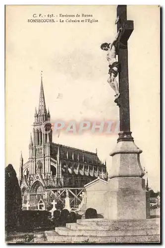 Environs de Rouen Bonsecours Ansichtskarte AK Le calvaire et l&#39eglise