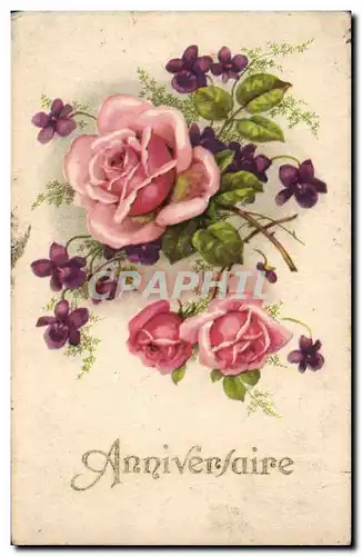 Cartes postales FAntaisie Anniversaire Fleurs Roses