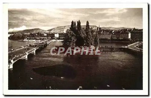 Suisse Geneve Ansichtskarte AK Ile Rousseau et Mont Blanc