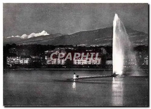 Suisse Cartes postales moderne Geneve de nuit avec le jet d&#39eau et le Mont Blanc