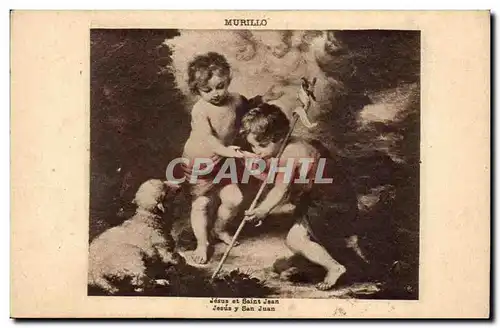 Fantaisie - Enfants - Murillo - Jesus et Saint Jean - mouton - Ansichtskarte AK