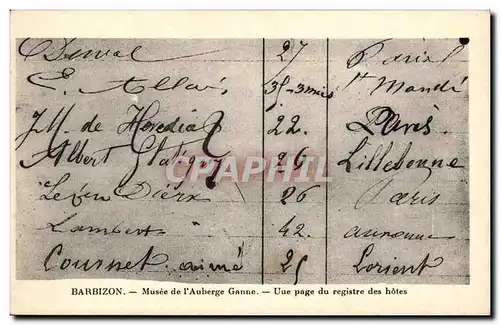 Barbizon - Musee de l&#39Auberge Ganne - Musee de l&#39auberge Ganne - Une page du registre des hote