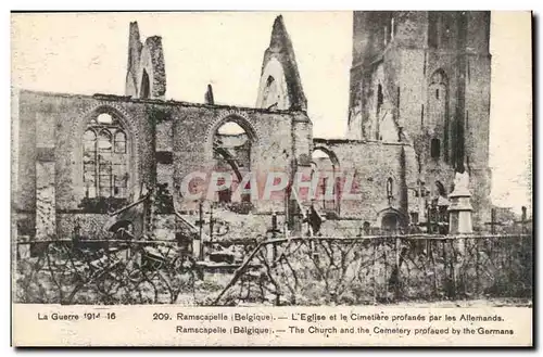 Belgique Ramscapelle Cartes postales l&#39eglise et le cimetiere profanee par les allemands