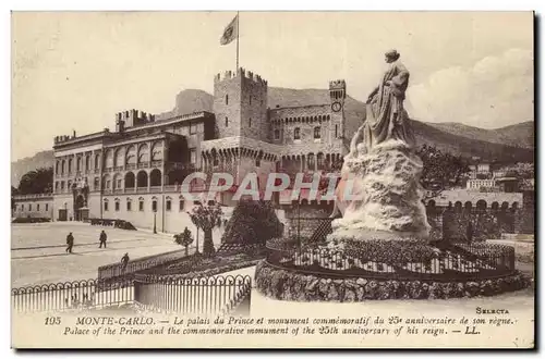 Monaco Monte CArlo Cartes postales Le palais du prince et monument commemoratif du 25eme anniversaire de son reg