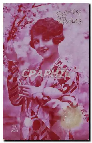 Fantaisie - Joyeuses Paques - Femme et les oeufs - beautiful woman with curly hair - Cartes postales