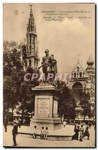 Belgique - Belgium - Anvers - Antwerpen - Pace Verte Cathedrale et Statue Rubens - Cartes postales