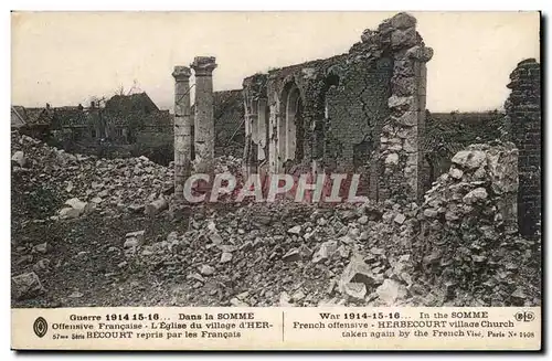 Cartes postales Guerre 1914 1916 Dans la Somme Offensive francaise L'eglise du village d'Herbecourt repris