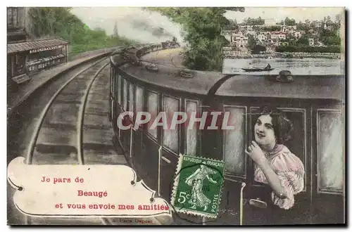 Cartes postales Je pars vers Beauge et vous envoie mes amities (train)