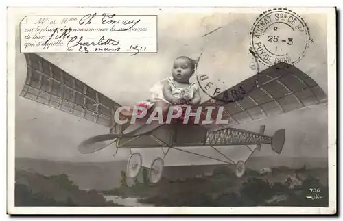 Fantaisie - bebe - Charlotte - avion - 1911 - Cartes postales