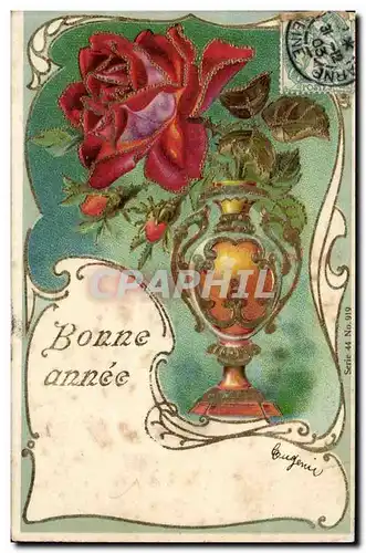 Fantaisie - Nouvel an Bonne Annee - Rose outlined in gold Cartes postales