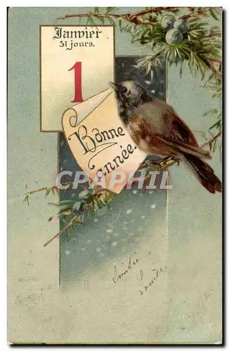 Fantaisie - Nouvel an Bonne Annee - Janvier 1 oiseau - bird with calender Ansichtskarte AK