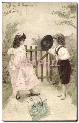 Fantaisie - Enfants - Children greeting each other - Ansichtskarte AK