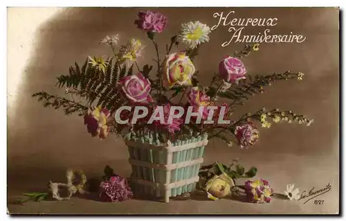 Ansichtskarte AK FAntaisie Heureux anniversaire Fleurs