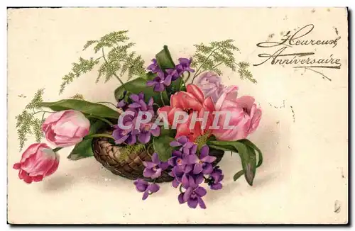 Cartes postales FAntaisie Heureux anniversaire Fleurs
