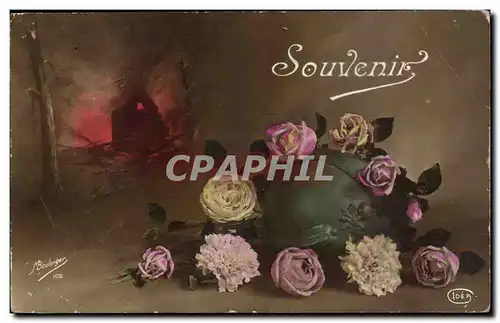 Cartes postales FAntaisie Souvenir Fleurs soldat Militaria