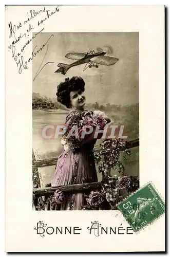 Cartes postales FAntaisie Bonne Annee Femme (avion aviation)