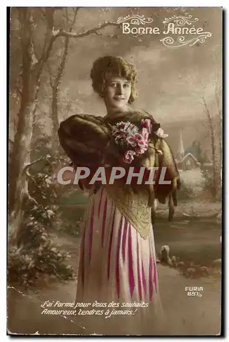 Cartes postales fantaisie Bonne annee J&#39ai forme pour vous des souhaits amoureux tendres a jamais Femme