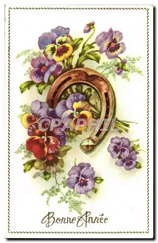 Cartes postales FAntaisie Fleurs Bonne annee Fer a cheval