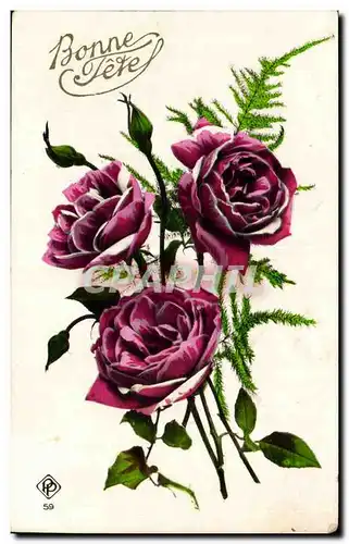 Cartes postales FAntaisie Bonne fete fleurs roses