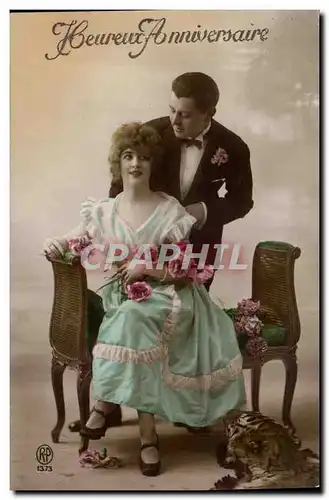 Ansichtskarte AK FAntaisie Roses Heureux anniversaire Couple