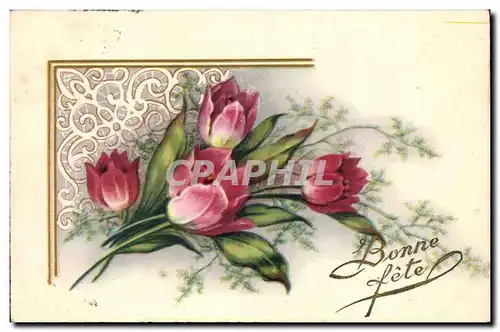 Cartes postales Fantaisie Voeux Bonne fete roses feurs