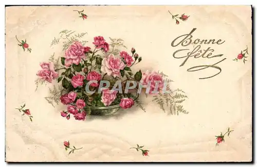 Cartes postales Fantaisie Voeux Bonne fete roses feurs