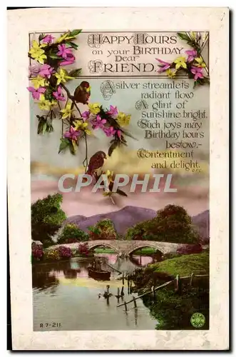 Cartes postales Fantaisie Voeux Happy hours on your birthday dear friend