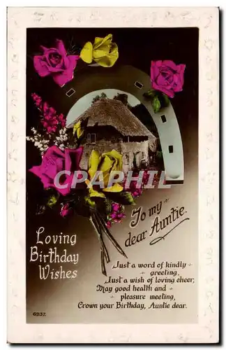 Cartes postales Fantaisie Fleurs Loving Birthday wishes fer a cheval anniversaire