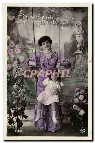 Cartes postales Fantaisie Femme Souvenir affectueux (enfant ange angel)